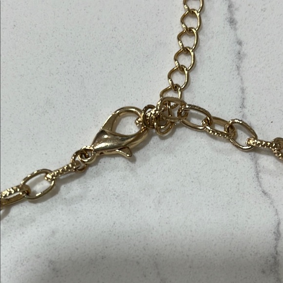 Cream Beaded Necklace with Gold Chain and Natural Stone Pendant - Picture 12 of 14